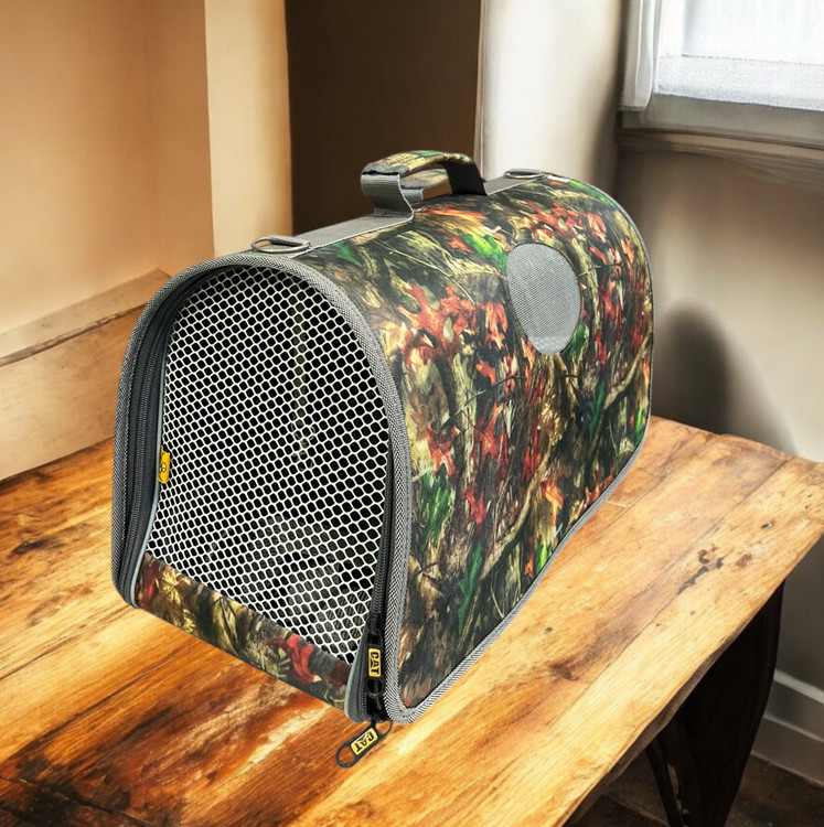 Canvas Pet Carrier Bag with Shoulder Strap – Autumn Leaves Design