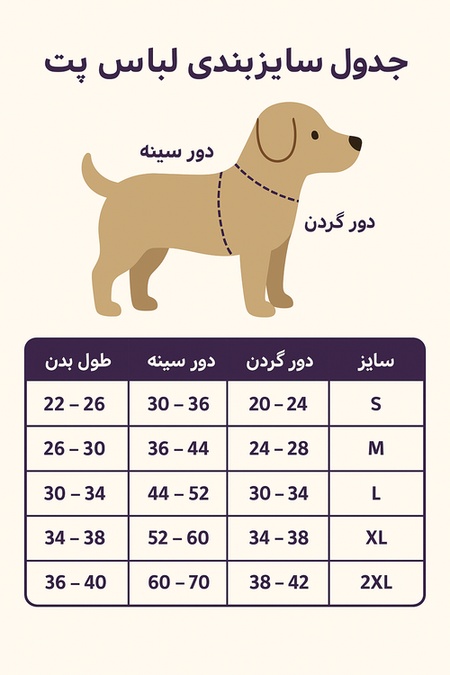جدول سایزبندی لباس سگ