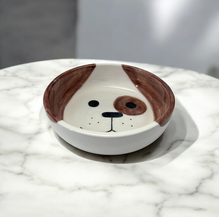 Hand-Painted Ceramic Dog Food & Water Bowl for Small Breeds