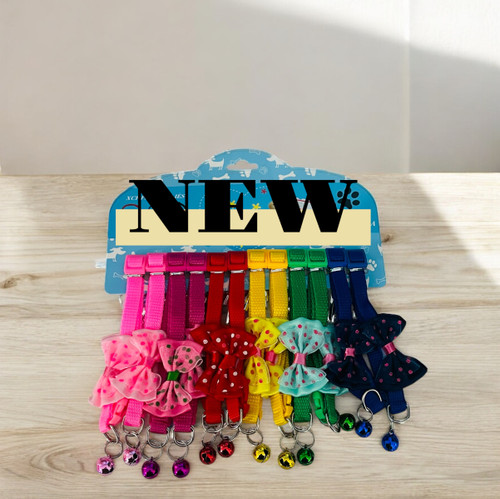 Patterned Canvas Collar with Bow and Bell for Dogs & Cats