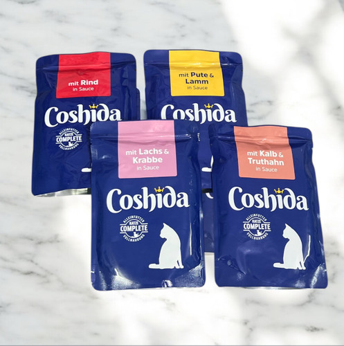 Coshida Cat Pouches in Sauce – 4 Flavors Mix for Adult Cats
