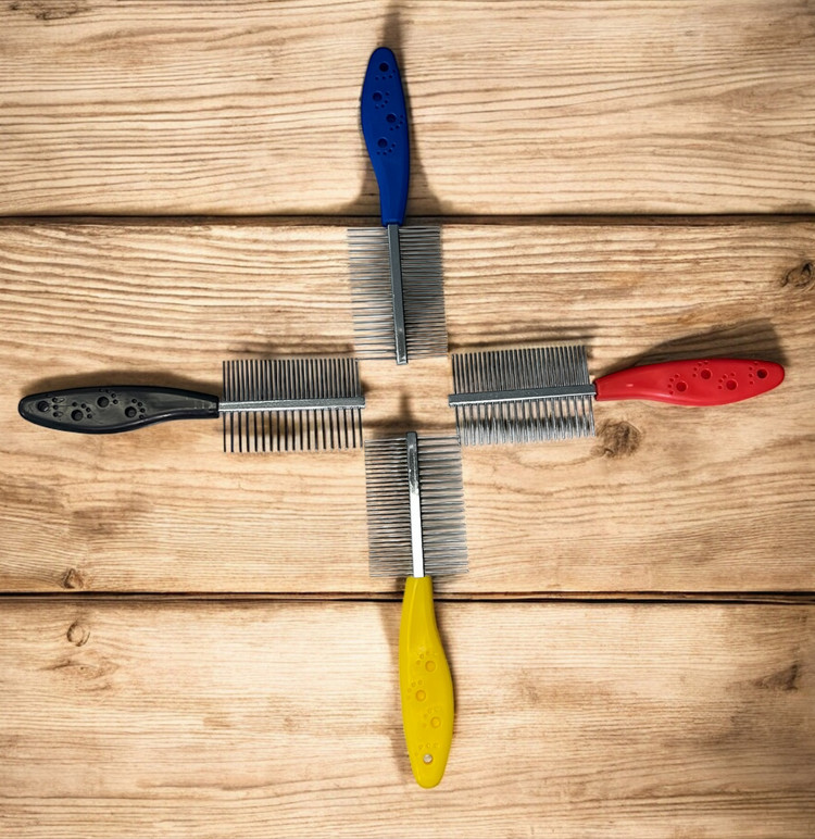 🩵 Double-Sided Stainless Steel Dematting Comb with Plastic Handle for Dogs and Cats