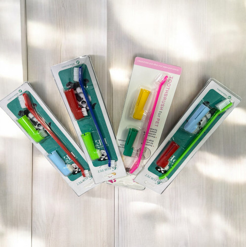 Dual-Head and Finger Toothbrush Set for Dogs and Cats