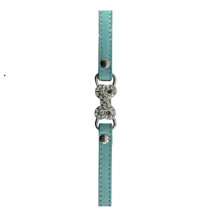 Artificial Leather Rhinestone Bone Collar with Crystal Buckle for Small Dogs