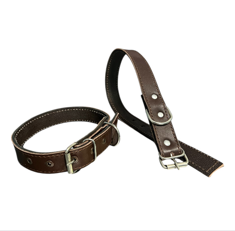 Double-Layer Genuine Leather Dog Collar for Large Breeds
