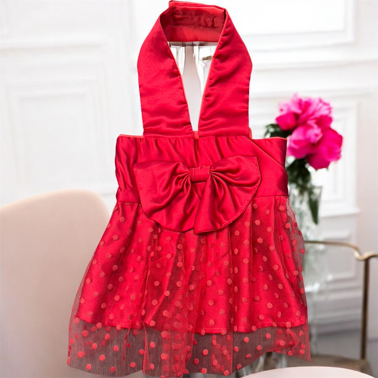 Satin Pinafore Dress with Lace Skirt for Small Dogs & Cats