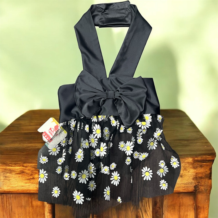 Satin Pinafore Dress with Lace Skirt for Small Dog